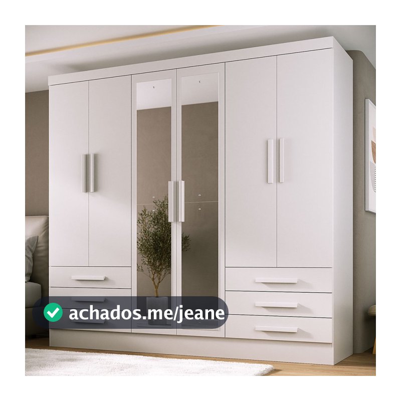 Guarda-Roupa Solteiro Lancaster 6 Portas 6 Gavetas 100% Com Espelho MDF - Panorama Móveis