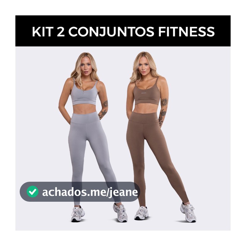 Kit 2 Conjuntos Fitness Feminino Linha Basica-Calça Legging Top Academia Treino Compressão-Slim