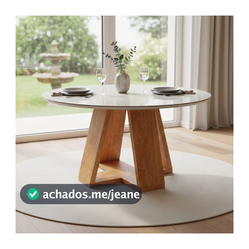 Mesa Redonda de Vidro 90cm com Base em MDF Off White ou Preto