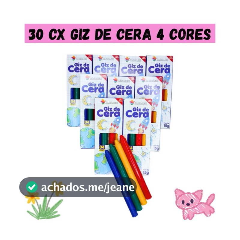 Kit Giz de Cera 4 Cores Lembrancinha Festa Infantil Escolar Artesanato Alcalex