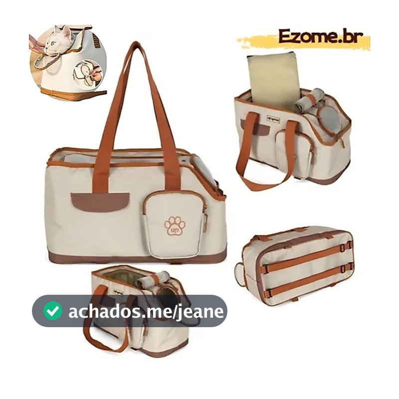 Bolsa Transporte e Passeio Veículo Bege para cachorro e gato