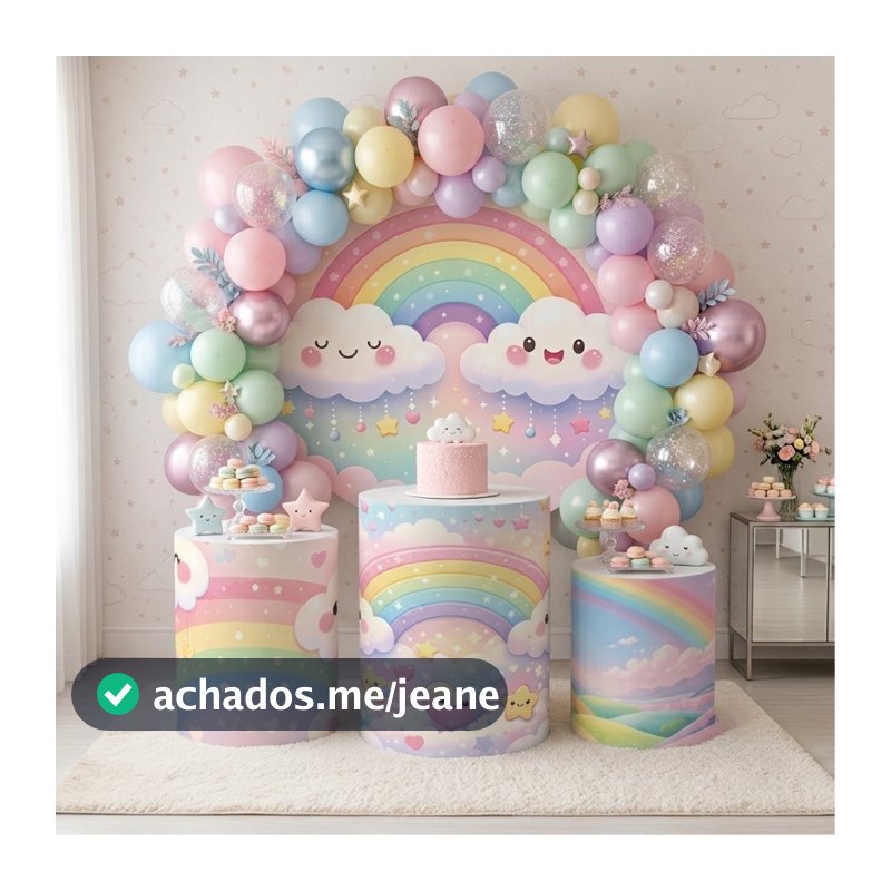 Capa Painel Redondo Trio Cilindro Tema: Chuva de Amor Decorativa Festa Infantil Lançamento Bibi