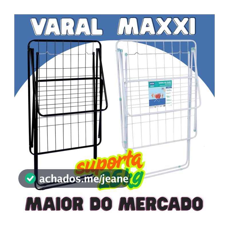Varal de Chão Grande Maxi MOR com Abas Capacidade 25kg de Roupas Úmidas Não Enferruja Dobrável Aço