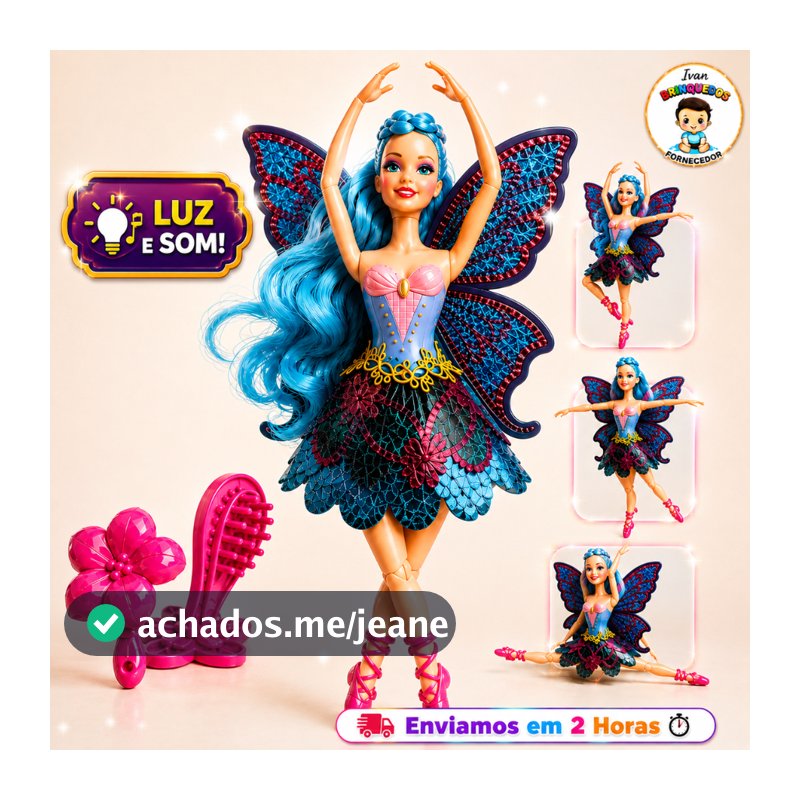 Boneca Fada Bailarina Infantil Menina Com Asas Ballet Articulada 30cm - Rosa - Azul - Roxa