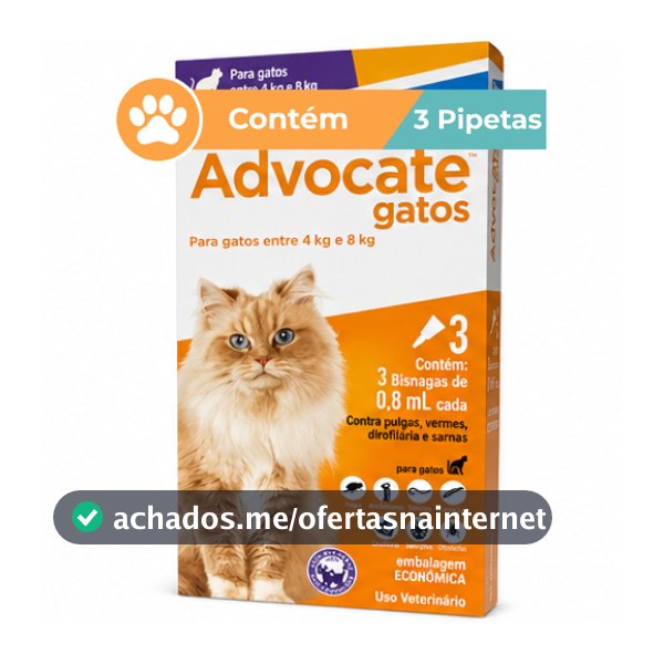 Antipulgas Advocate Elanco Gatos 4 A 8kg 3 Bisnagas De 0,8ml