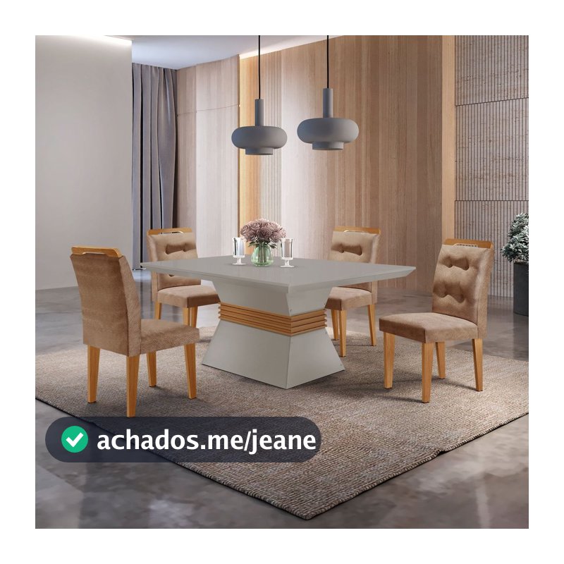 Conjunto Sala de Jantar Mesa e 4 Cadeiras Luísa Yescasa Animalle Chocolate/Off White/Imbuia