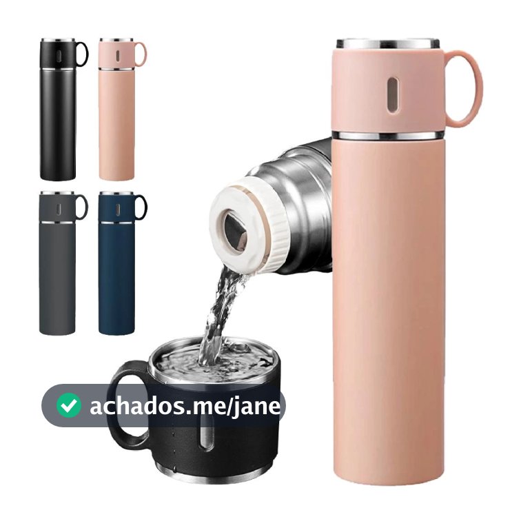 Garrafa Térmica Inox Com Copo 500ml Água Café Chá Caneca Frio Quente Com duas Xicaras