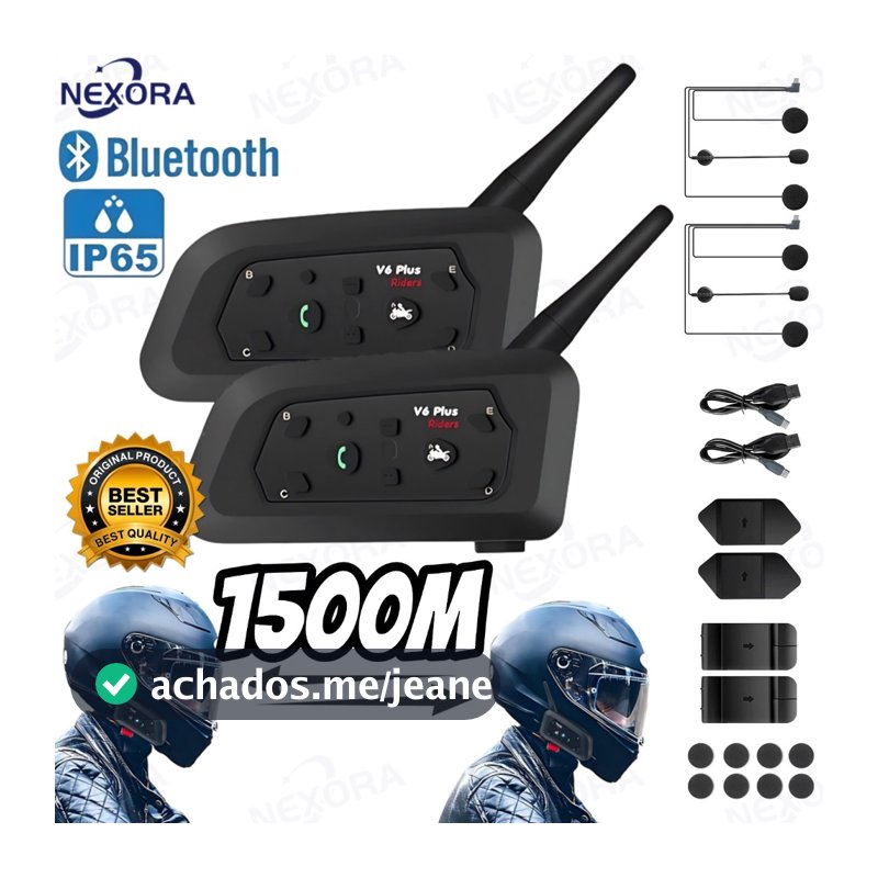 V6 Mais Fone De Ouvido Intercomunicador De Capacete De Motocicleta Bluetooth Com Interfone BT De 1500M