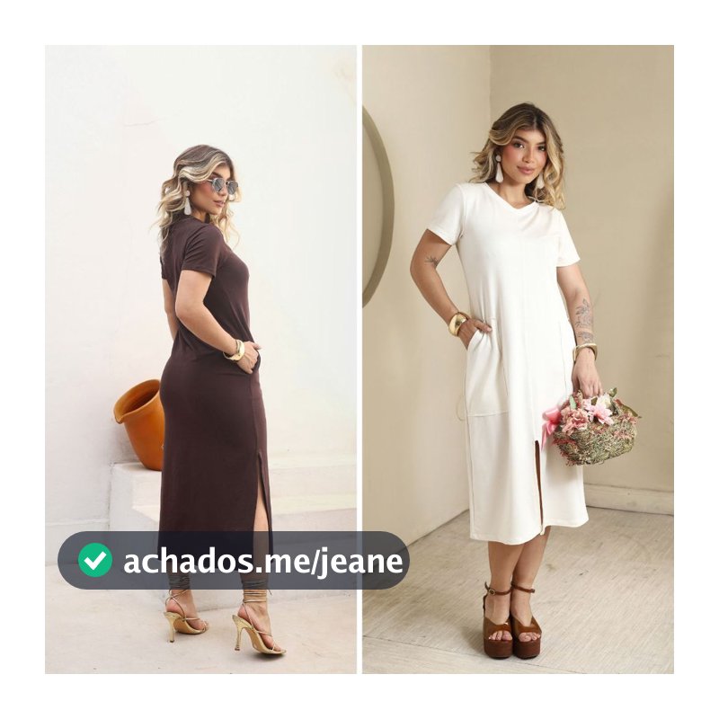 Kit 2 Vestidos Midi Diferentes em Moletinho Fenda Lateral e Frontal