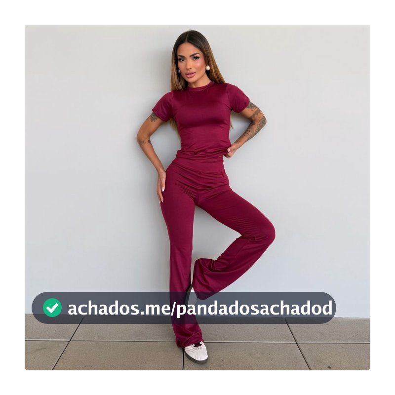 Conjunto Feminino Calça Flare Baby Tee Suplex Fitness Premium Pilates Academia Alta Qualidade Costura dupla