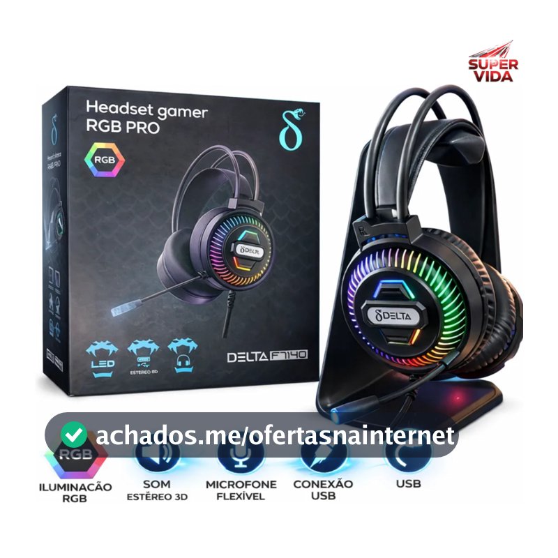 Headset Gamer 7.1 Surround Rgb Delta-f7140 Com Microfone Para Pc E Console