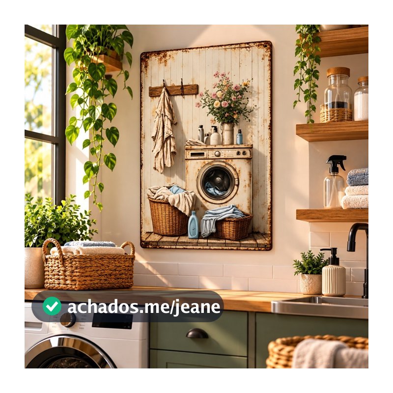 Quadro Placa Decorativa Lavanderia Retro Vintage Área Externa Serviços Premium Luxo Lava Roupas