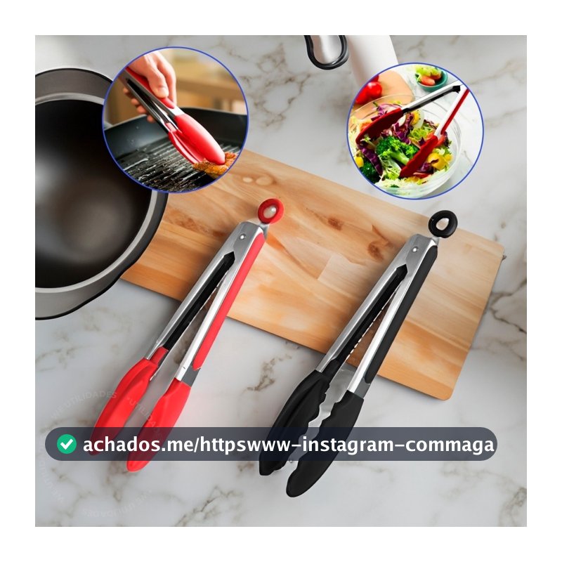 kit 2 Pegador De Silicone e Inox Para Carne Churrasco Salada Cozinha Pinça