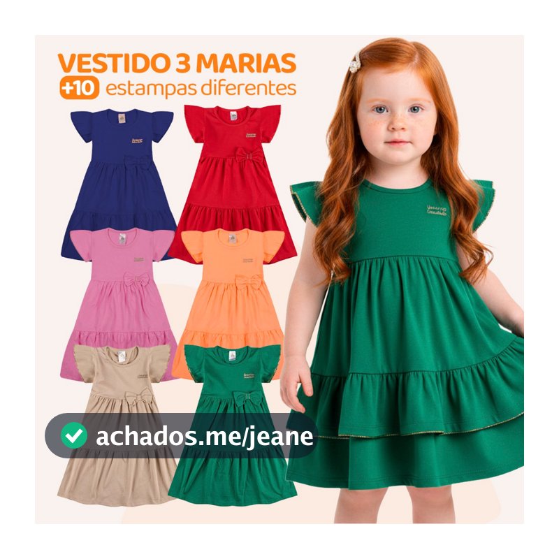 Kit 3 Vestido Bebe Menina Verão Três Marias 100% Algodão Com Laço - Kit Sortido