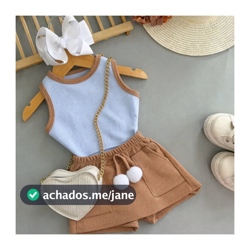 Conjunto Infantil Menina Regata Ribana e Short Saia Ana ruga Confortável e Estiloso