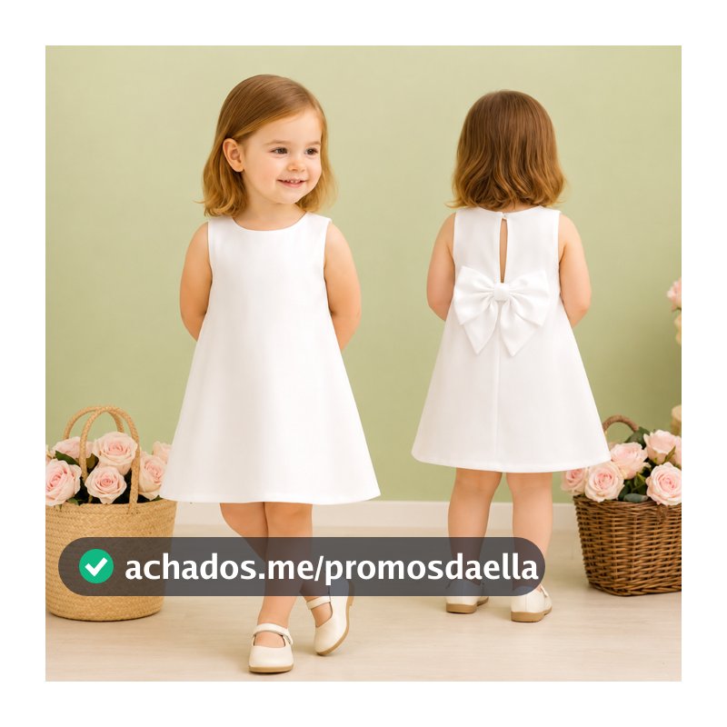 Vestido Infantil Branco, vermelho e rosa | Vestido Clássico Menina 1 a 8 Anos