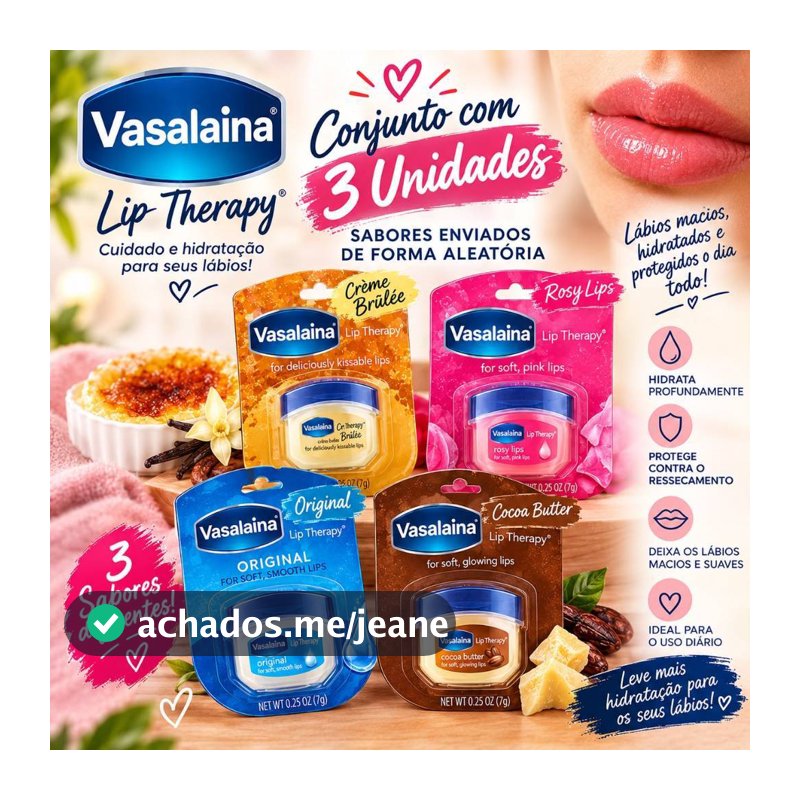 Kit 3 Unidades Vaseline / Lip Balm Protetor e Hidratante Labial Lip Balm Lips Therapy