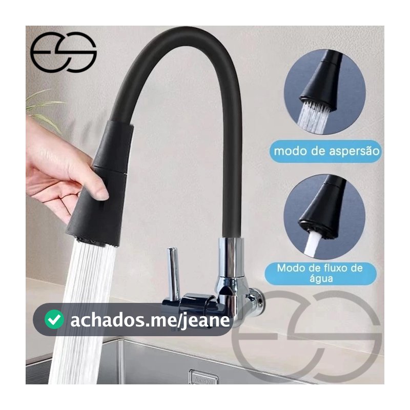 Torneira Gourmet Flexível Cozinha Parede Vertical Preto Prata ES