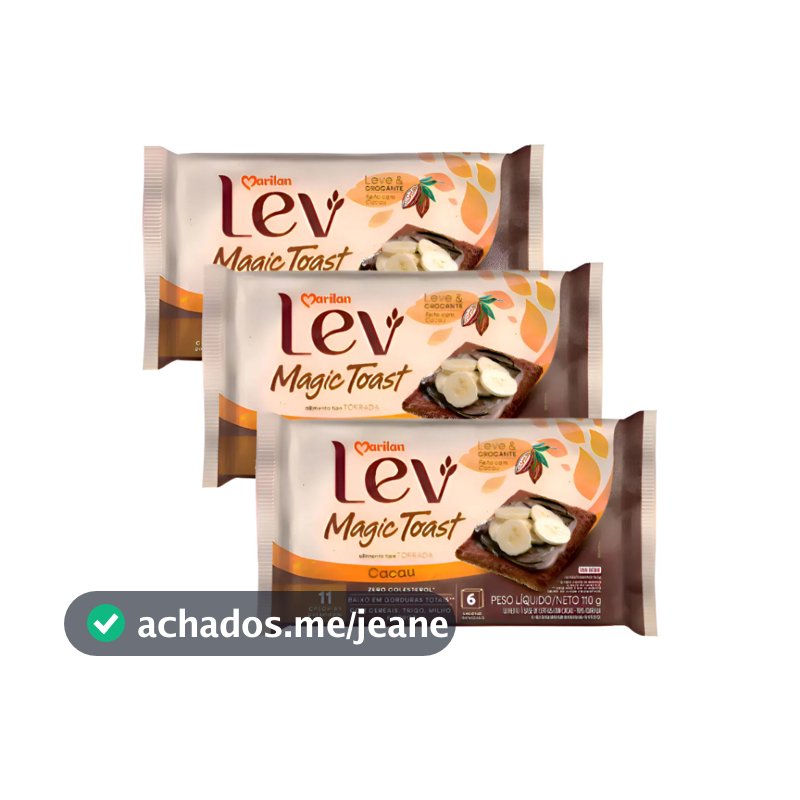 Kit 3 Biscoito Torrada Marilan Lev Magic Toast Cacau 110g Crocante Coffee Break Café da Manhã
