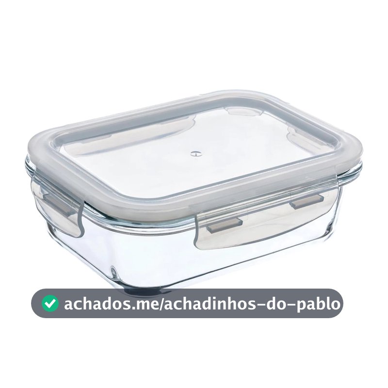 POTE Hermético de Vidro 1L, 640ml, 360ml vasilha recipiente frasco Retangular Preto e Transparente