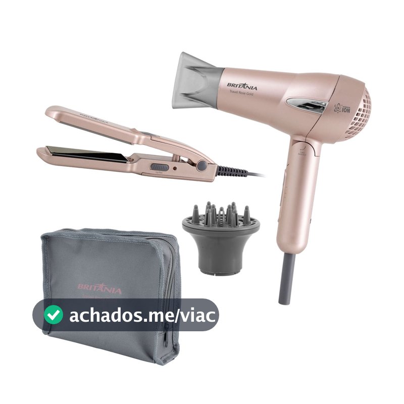 Kit Britânia Travel Rose Gold  - Secador + Prancha
