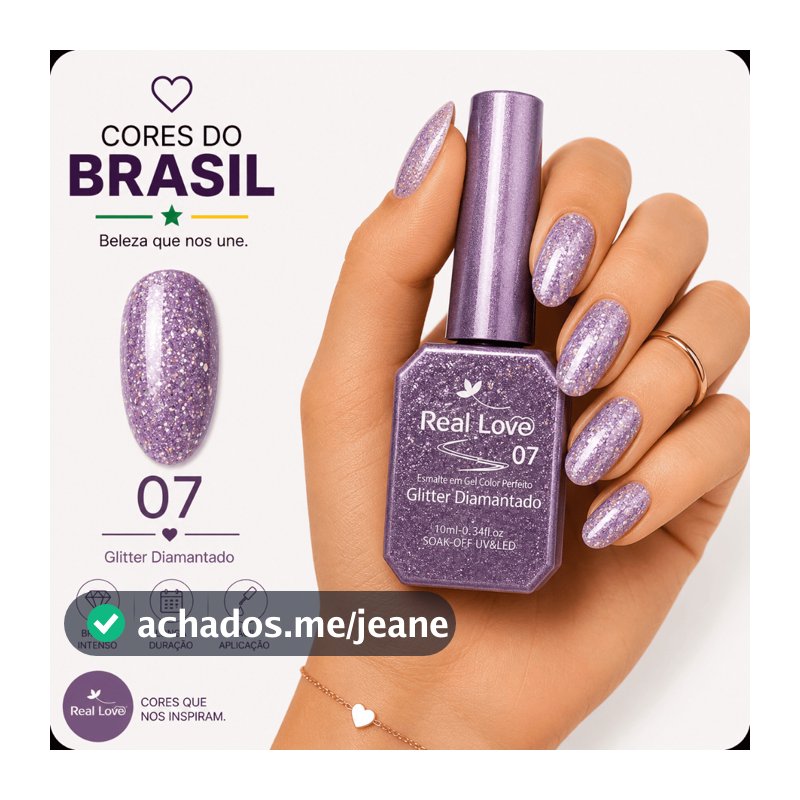 Esmalte em Gel Glitter Diamantado Cor 07 - Violeta das Colinas Real Love