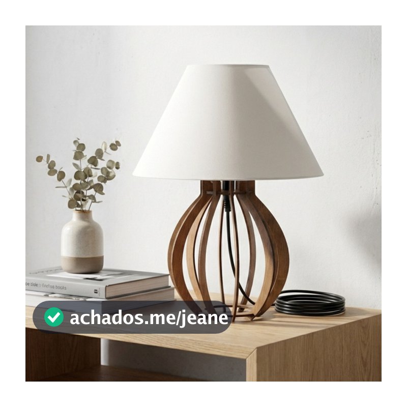 Abajur de Mesa Criado Mudo MDF Marrom Madeira Luminária Cabeceira Quarto Sala Decoração