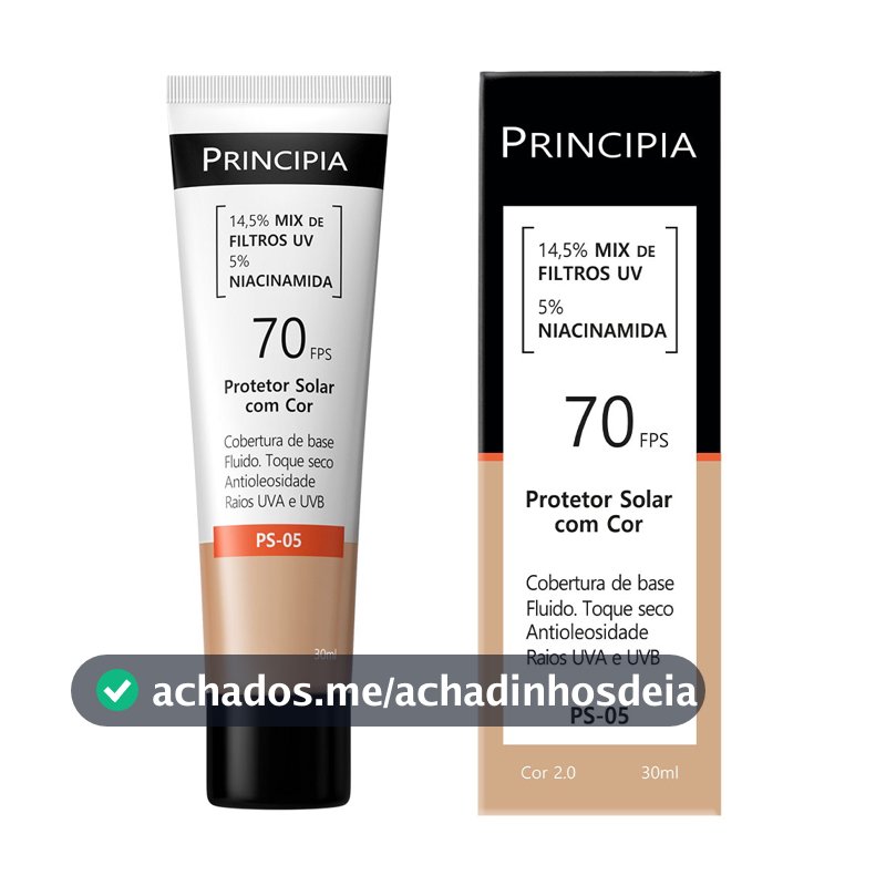 Principia Protetor Solar PS-05 Cor 2.0 c/ 14,5% Mix de Filtros UV + 5% Niacinamida FPS 70 - 30ml