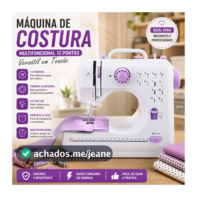 Mini Máquina De Costura Multifuncional Doméstica Composta de 12/14/16/38/39 Pontos - Bivolt