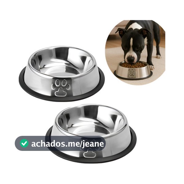 Kit 2 Comedouros Comedouro Pet Inox 900ml Antiderrapante