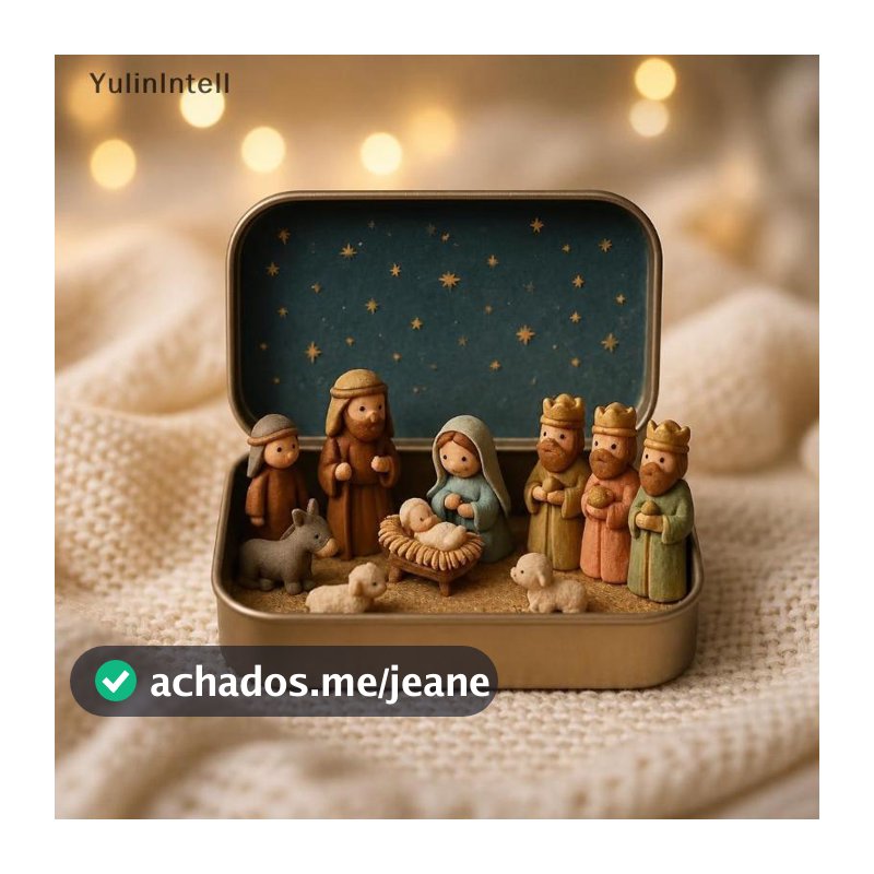 Mini Conjunto De Presépio De Natal Em Caixa De Lata , Figuras Impressas 3D , Manjedoura , Ferro Para Decoração De Casa ,