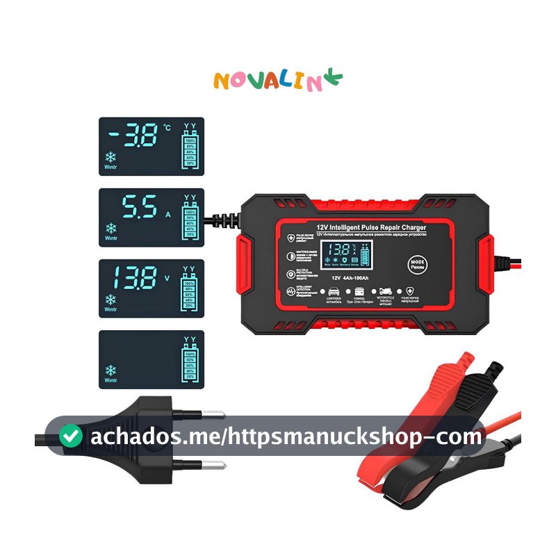 Carregador de bateria automotivo inteligente 12V com Display Digital Automático Energia Reparação Puls