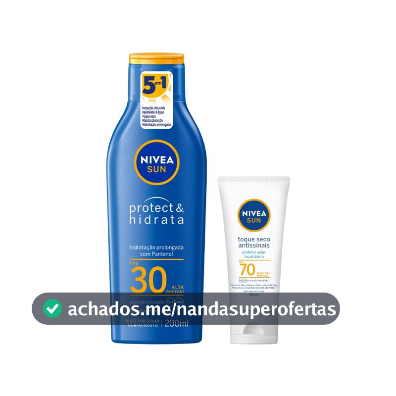 NIVEA KIT SUN Protetor Solar Protect & Hidrata FPS30 200ml + NIVEA SUN Facial Toque Seco Antissinais FPS70