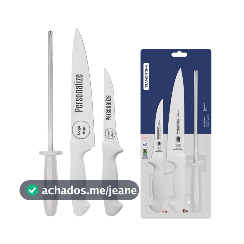 Facas Tramontina Premium Chef Para Carne Em Inox Personalizada Com Nome Logo - Cabo Branco