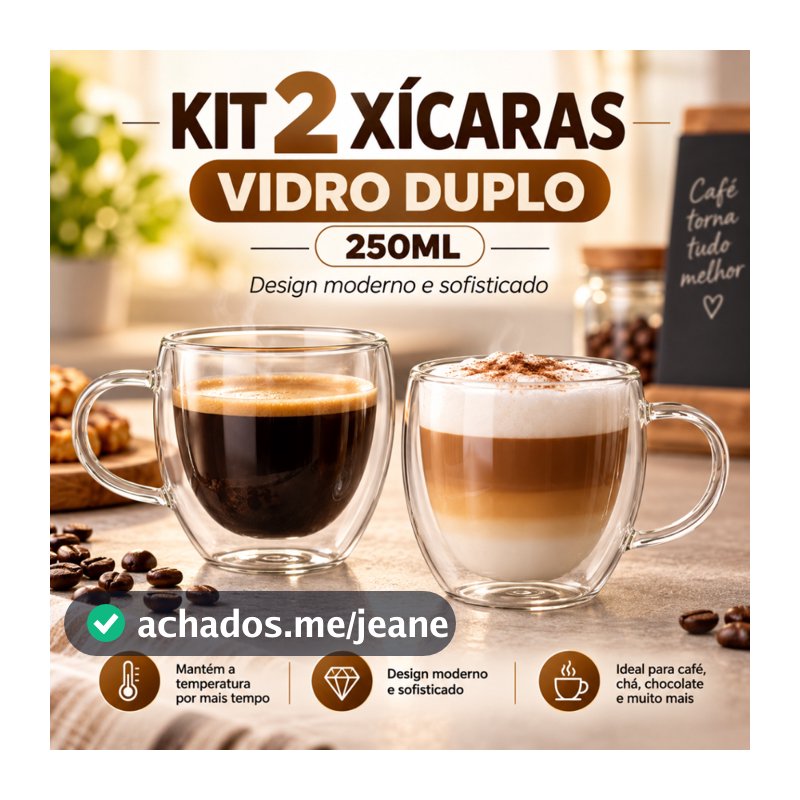 Jogo de Xícaras 2un Vidro Duplo Parede Dupla 250ml P/ Café Chá Suco Água Duas Camadas Caneca Chicara