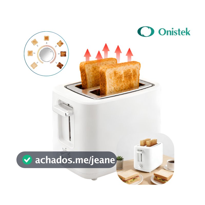 Torradeira Elétrica Onistek 650W 127V/220V 2 Ranhuras 7 Níveis Tostagem Rápida Bandeja Migalhas Branca