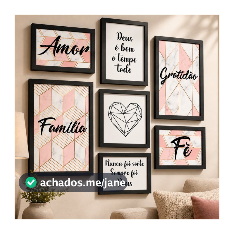 Kit 7 Placas Quadros Decorativos Casa abstrato Geometrico Flamingo Coração