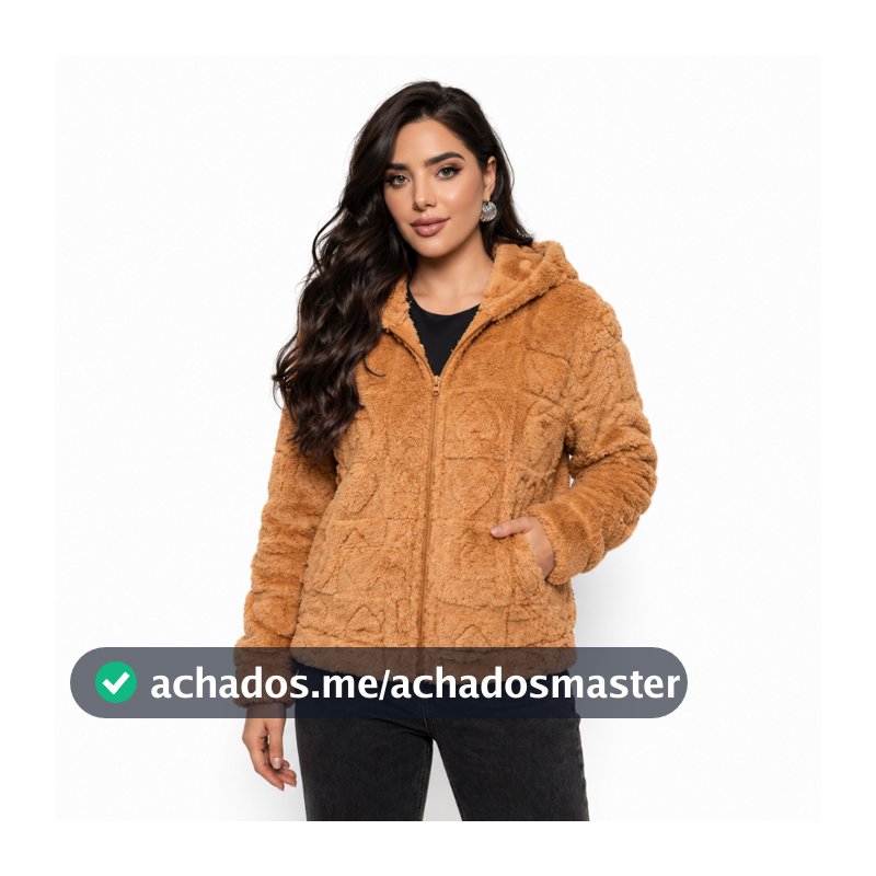 Casacos Feminino Pelinho Canelado Grosso Inverno Com Capuz  Jaqueta de Frio Casaco Look inverno