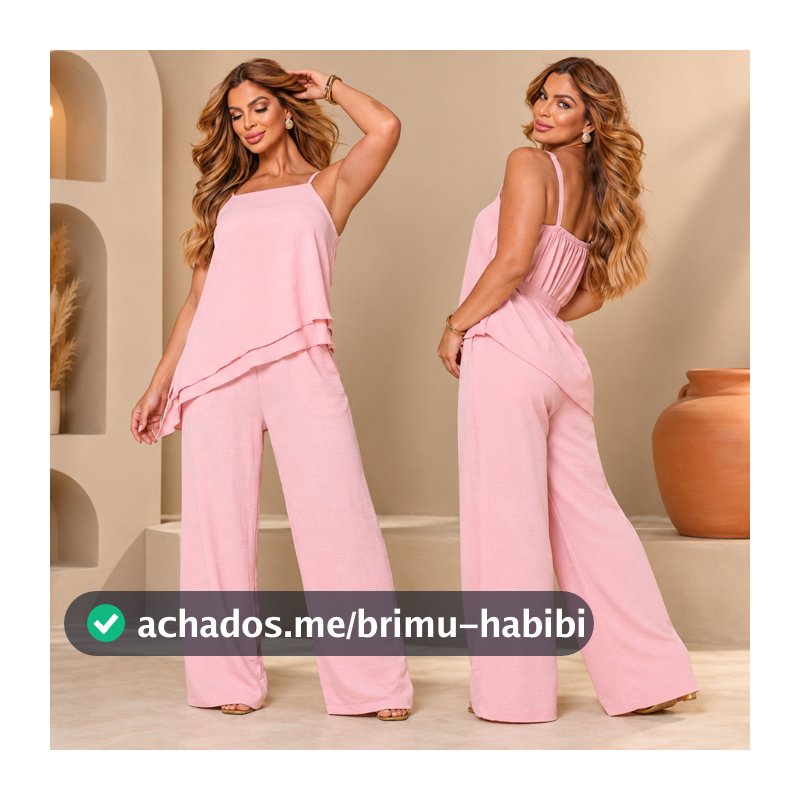 Conjunto Feminino Alcinha Assimetrico Crepe Calça Elástico M G GG