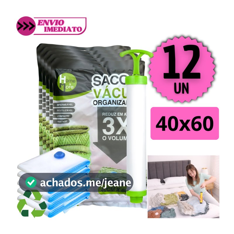 Kit Sacos a Vácuo Organizadores 12 Unidades 40x60 Reutilizável + Bomba Impermeável Reduz Volume