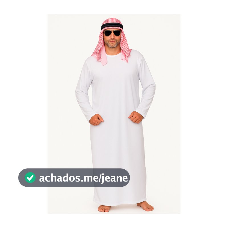 Fantasia Arabe Masculina Tunica Sheik Mulcumano com Tunica Xadrez Vermelha pra Adulto