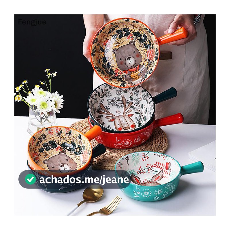 Fengjue Tigela De Cerâmica Com Alça Única , Macarrão , Design Animal Da Floresta Grande , Restaurante Criativo Flores Do