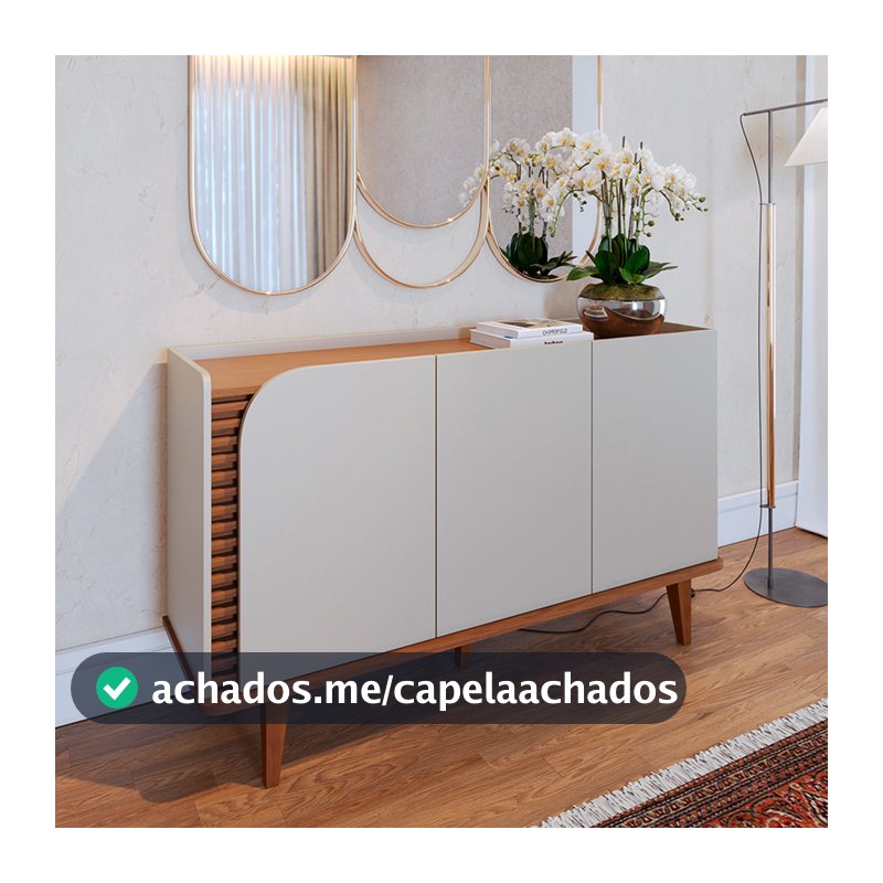 Aparador Buffet Para Sala de Jantar 3 Portas Elora C04 Off White Matte Freijó - Lyam Decor