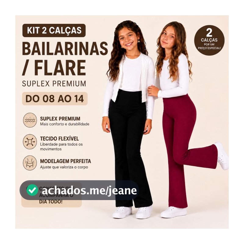 Kit 2 Calça Flare Bailarina Juvenil roupa infantil menina suplex 08 ao 14 escolar e passeio