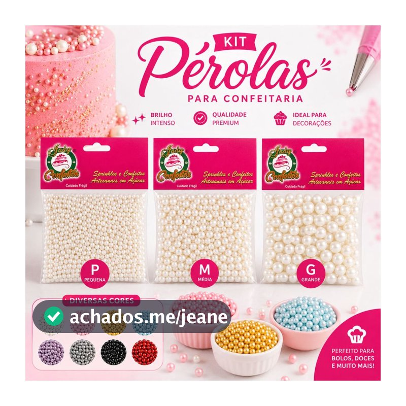 kit de Pérola 50g Confeitos de açúcar Sprinkles 100% comestíveis tamanhos P, M, G - Diversas Cores e Opções