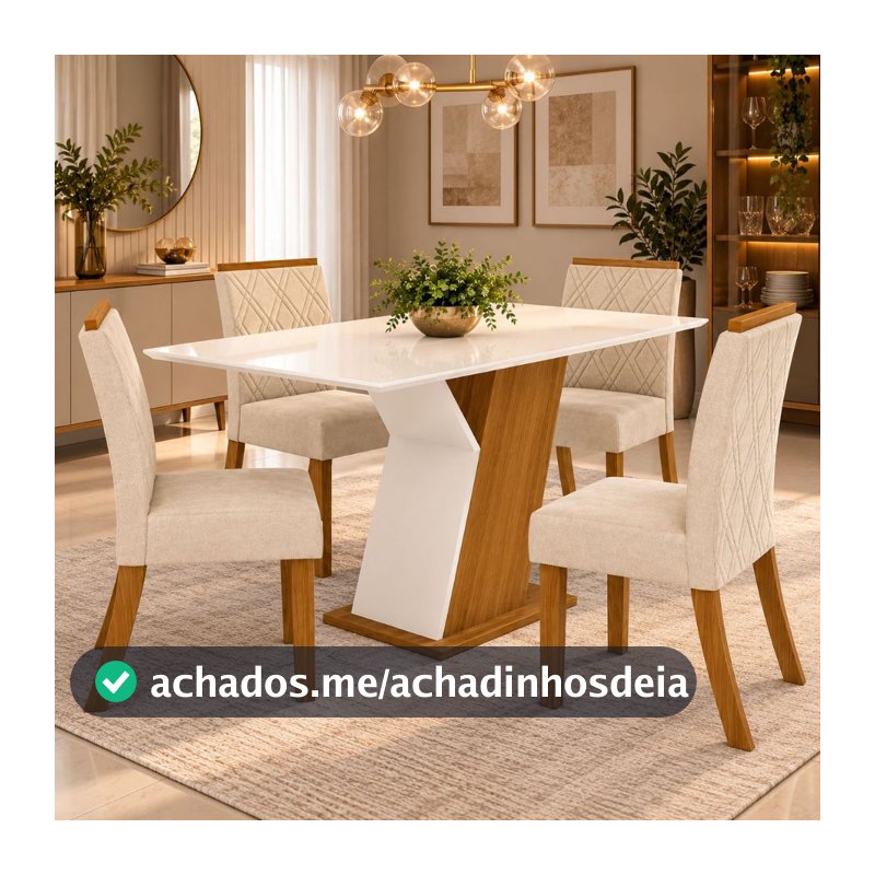 Conjunto Mesa Jantar Lupita MDF 120x80cm 4 Cadeiras Casa 812