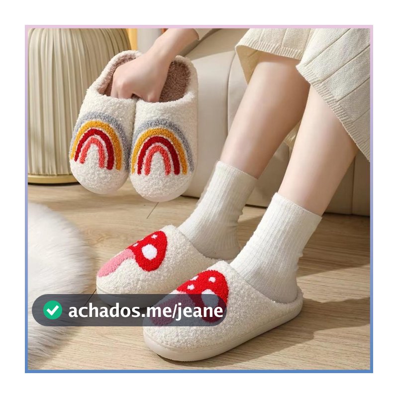 Chinelos De Inverno , Sapatos De Algodão Com Coração Arco-Íris Femininos Leves Antiderrapantes Quentes Outono