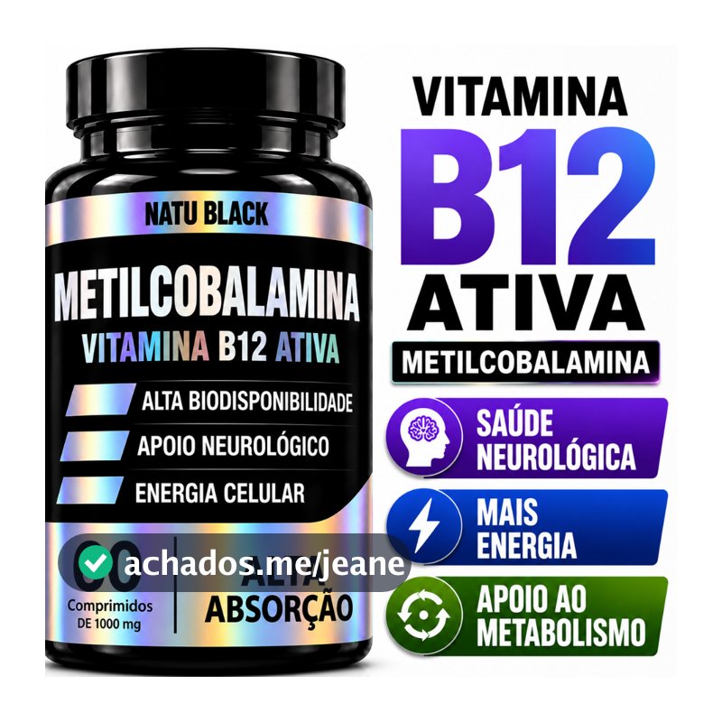 Metilcobalamina Vitamina B12 Ativa ORIGINAL Alta Absorção 60 Comprimidos 1000 mg