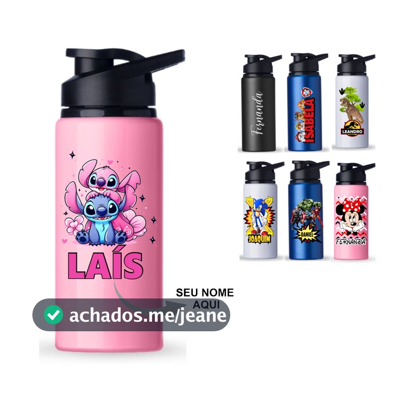 Garrafa Alumínio Personalizada com Nome 600ml Squeeze Fitness De Água  Camping Academia escola trabalho