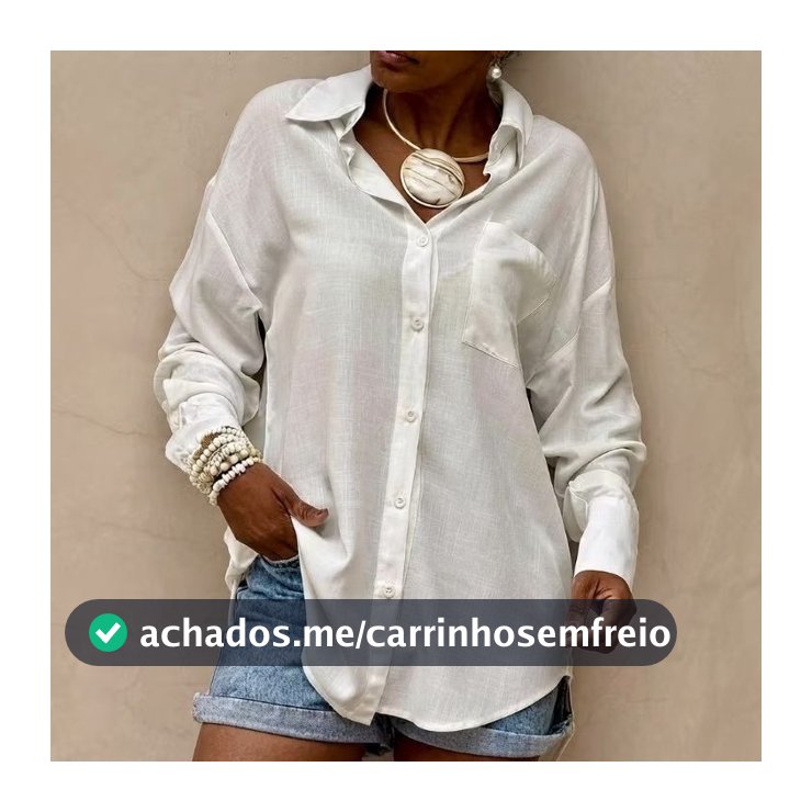 Camisa Feminina De Viscolinho Social Com Botão Manga Longa Viscose Linho Com Bolso